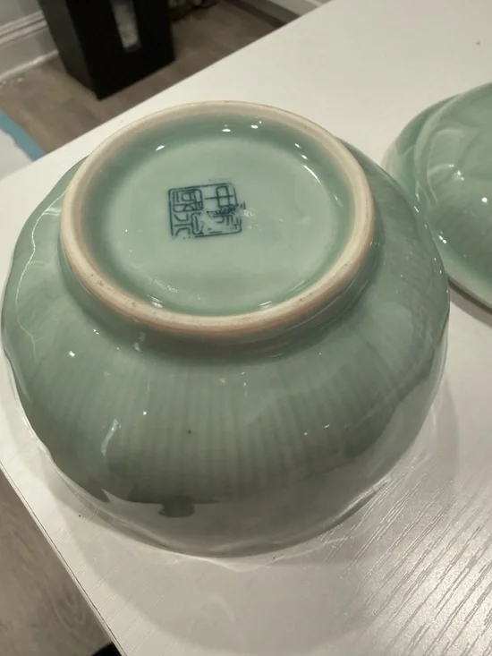 Longquan Dombed Covered Soup Rice Bowl Lotus Petal Celadon Koi Collection 5inch - Picture 7 of 7